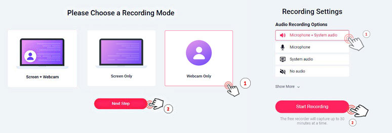 Select webcam to record a test video by Liston webcam recorder