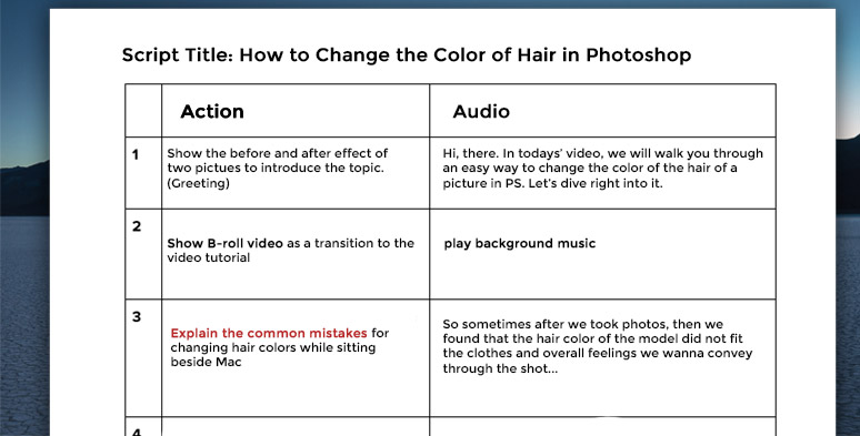 A sample script of making an instructional video with screen recording