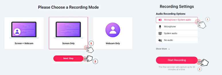 Select video and audio recording options in Liston 