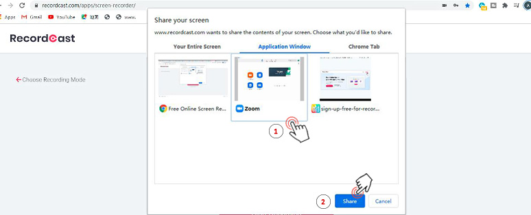 Choose Zoom app window for recording