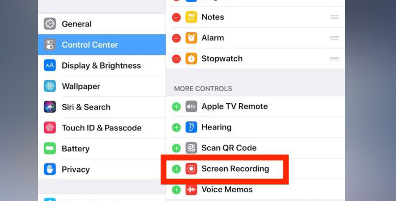 Add the screen recording feature in iPhone 
